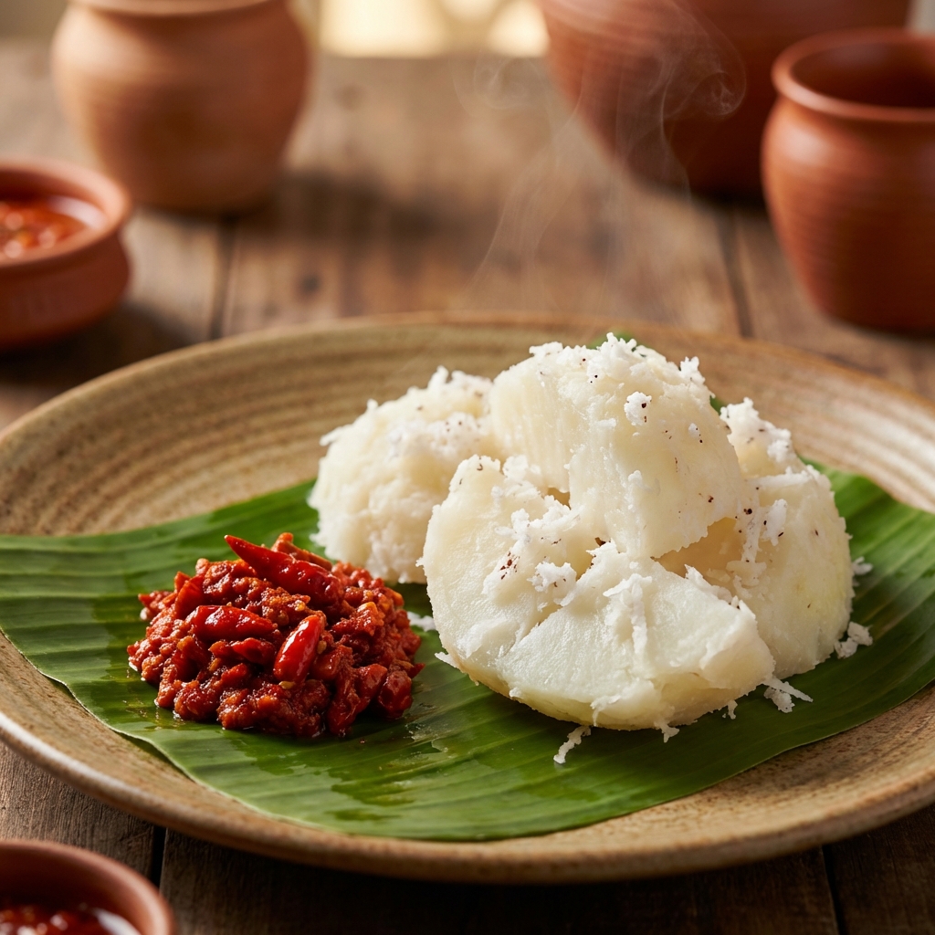 Kappa with coconut and chammanthi, Kerala catering