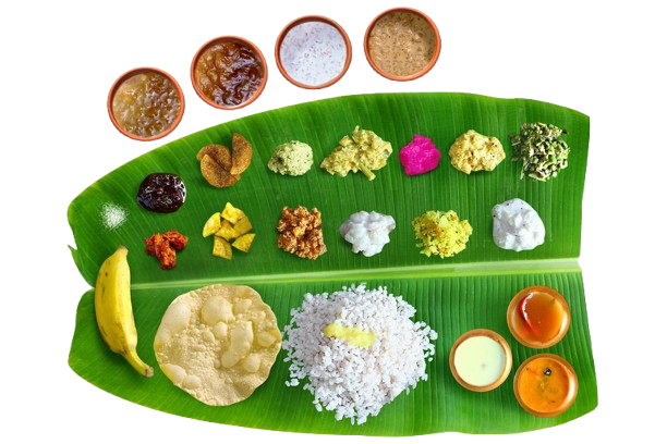 Traditional Onam Sadya on banana leaf